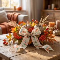 Artikel Geschenkband Polyester Herbst Hagebutten Blätter 40mm 18m