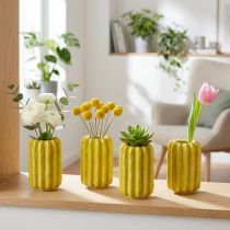 Artikel Kaktus Keramik Vase Gelb Gerilltes Design 13cm 4er Set für Dekoration
