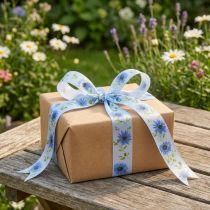 Artikel Geschenkband Blau Kornblumen Seidenband 25mm 18m Dekoband Floristik