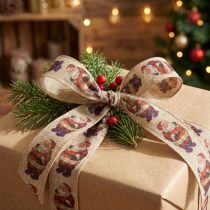 Artikel Rustikales Weihnachtsband 25mm mit Weihnachtsmann-Motiv, 15m, für Geschenkverpackungen – Floristik21