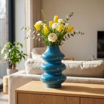 Artikel Blaue Keramikvase mit wellenförmiger Oberfläche 23cm