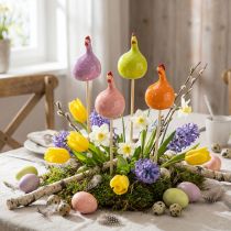 Artikel Hühnerstecker dekorativ aus Keramik in Frühlingsfarben für Blumenarrangements und Tischdekoration, 7,5 cm, 4er-Set