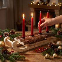 Artikel Deko Schlitten Holz Rinde Kerzenhalter Adventsdeko