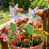 Artikel Dekoratives Windrad Blume mit Blatt, irisierende Farben Ø24cm, 2er-Set