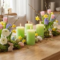 Artikel Stumpenkerzen durchgefärbt Lime Grün 70×100mm 4er Set, hohe Brenndauer, Ostern Deko