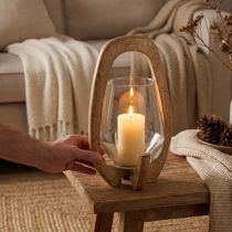 Artikel Laterne Holz Glas Windlicht Deko Mangoholz Natur Ø14cm H26cm