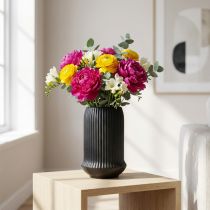 Artikel Keramik Vase mit Rillen Schwarz Keramikvase Ø13cm H20cm