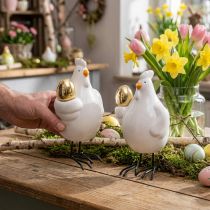 Artikel Deko Huhn mit goldenem Ei, Osterfigur Porzellan, Osterdeko Henne H12cm 2St