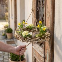 Artikel Holz Kranz zum Hängen mit Haken aus Birkenholz Ø35cm - Natürliche Deko für Frühling, Makramee, Blumen & Kräuter