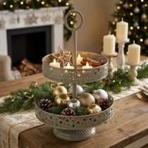 Artikel Deko-Etagere Metall zweistöckig mit Griff Sternmotiv 49 cm Mint/Gold