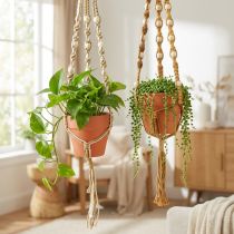 Artikel Makramee Blumenampel Hängetopf Ton Ø12,5cm H75cm Boho Deko 2er Set