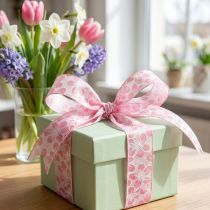 Artikel Dekoband Blumen Rosa Geschenkband Frühling 25mm 20m Dekoration