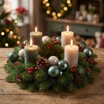 Artikel Weihnachtskugeln Glas 4cm Grün &amp; Perlmuttgrau Schimmernd &amp; Matt 24er Set