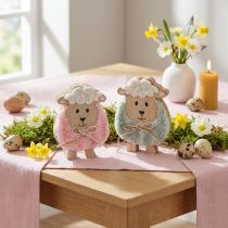 Artikel Holz Schafe Deko 11cm Rosa und Grün 6er Set für Ostern und Frühling