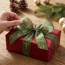 Artikel Weihnachtsband Drahtkante Rentier Grün Gold B25mm L18m