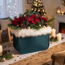 Artikel Filztasche mit Fellrand Petrol 38cm x24cm x 20cm