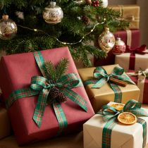 Artikel Geschenkband Polyester Karo 15mm x 20m Rot-Grün-Weiß Weihnachtsdekoration