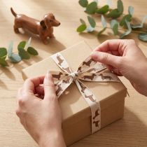 Artikel Geschenkband Dackelmotiv 100% Polyester 15mm x 18m Creme-Braun