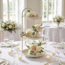 Artikel Etagere dreistufig aus Metall in Grau 55cm – Stilvolle Tischdeko für Hochzeit & Wohnräume