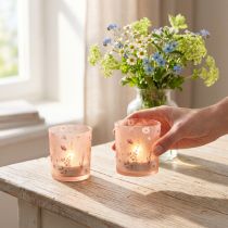 Artikel Romantisches Windlicht 8cm aus Glas mit floralem Design für stimmungsvolle Dekoration