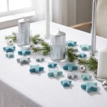 Artikel Deko Sterne beflockt Streudeko Blau Ø4/5cm 40 St für weihnachtliche Tischdekoration