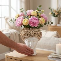 Artikel Kopfvase Keramik Dekovase Rosen Weiß Braun Blumendeko Ø19cm