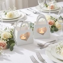 Artikel Romantisches Windlicht Metall Deko Tasche Herz Weiß H18cm 2St - Hochzeiten Gartenpartys Geschenk