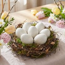 Artikel Keramik-Osterei Deko Weißgrau Rillen für Ostern 5x6cm 6er Set