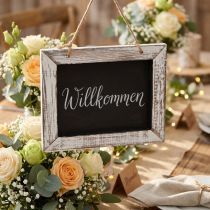 Artikel Schwarze Kreidetafel im Vintage Look mit weißem Rahmen und Jute-Aufhängung 24,5×20cm