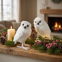 Artikel Schneeeule Dekofigur Weiß mit Glitzer und Fell - 2er Set, 15,5 cm