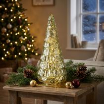 Artikel Weihnachtsbaum mit LED-Licht, Glas und Goldakzenten, 38 cm