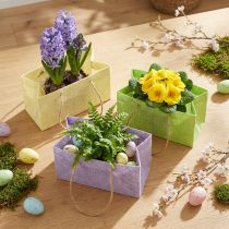 Artikel Geschenktüten gewebt mit Henkeln Grün, Gelb, Lila 20×10×10cm 6St