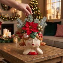 Artikel Pflanzkopf aus Keramik Mädchen mit Weihnachtsdeko H17cm Blumendekoration