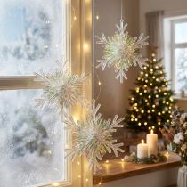 Artikel Glänzende Schneeflocken-Deko zum Aufhängen, Ø15cm - Winterzauber für Festtage 3er-Set
