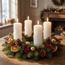 Artikel Adventskerzen Set 4 Stück - Weiße Stumpenkerzen Schneeballoptik Frosteffekt, Weihnachtsdeko 150/60mm