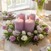 Artikel Stumpenkerzen Set 4St Rillenkerzen Deko 70/130mm in Flieder für Tischdeko, Adventskranz & Frühlingsarrangements