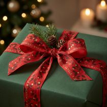 Artikel Weihnachtsband mit Spruch Rot 40mm 20m
