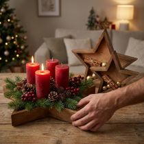 Artikel Holztablett Stern Deko Braun Ø38/29/22cm, 3er-Set – Vielseitig, platzsparend, ideal für Weihnachtsdekoration