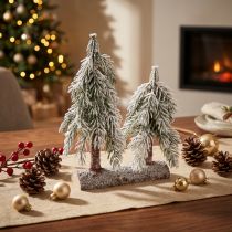 Artikel Tannenbaum Deko Grün Weiß Winterzauber auf Holzsockel H28cm