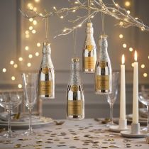 Artikel Champagnerflasche zum Hängen Hellgold 10St          Champagnerglas 12cm gold 5ST
