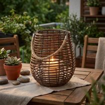 Artikel Deko-Windlicht, Kerzendeko mit Henkel, Windlicht im Korb Ø23cm H27cm