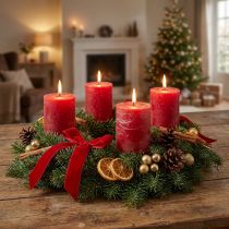 Artikel Vier Rote Durchgefärbte Stumpenkerzen 70x80mm für Adventskranz Weihnachtsdeko