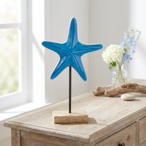 Artikel Seestern Deko auf Sockel Blau Holz H25cm Maritim Natur