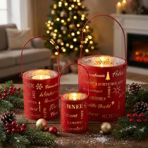 Artikel Deko Laterne Metall Weihnachten Rot, Silbern H23/18/13cm 3er-Set