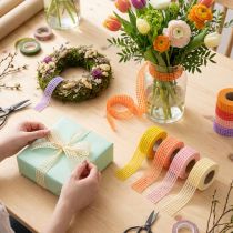 Artikel Gitterband Kunststoff 3cm x 10m Bunt 7 Rollen für Floristik und Dekoration