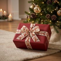 Artikel Stoff-Geschenkband mit Bärenmotiv und Weihnachtsdesign 40mm x 15m Creme Rot Grün
