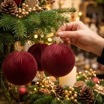 Artikel Weihnachtskugel aus Styropor Weinrot mit Samtüberzug 15 cm 3er-Set