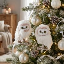 Artikel Hängende Deko-Eulen Weiß 12cm Set – Winterlicher Charme für Zuhause