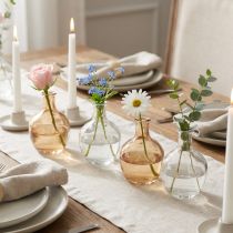 Artikel Amber und Klarglas Minivasen Set Ø7,5cm H11cm – 4 dekorative Glasflaschen für stilvolle Arrangements