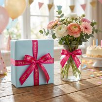 Artikel Geschenkband Happy Birthday Rosa 18m - Dekoratives Band für Geburtstagsgeschenke und DIY-Deko